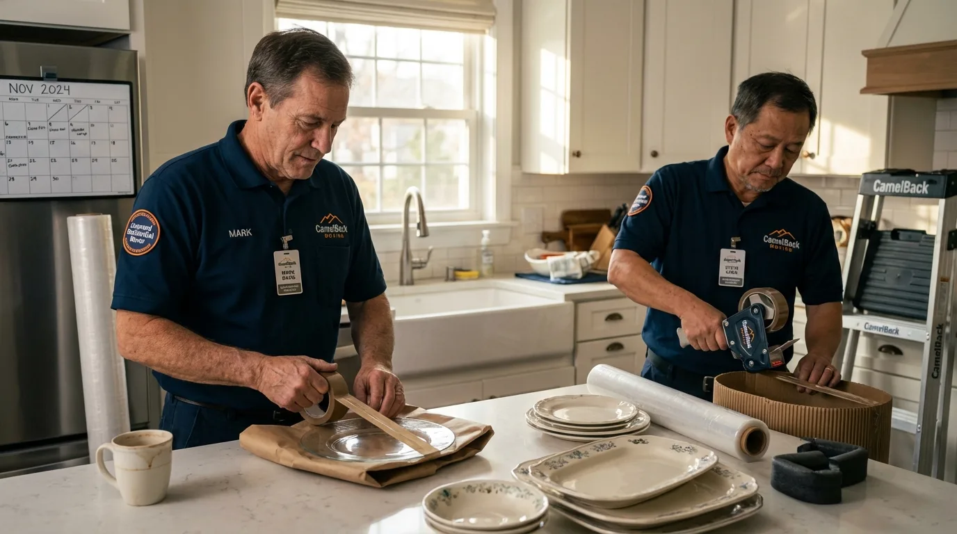 Professional crew packing kitchen dishware in Redwater, TX